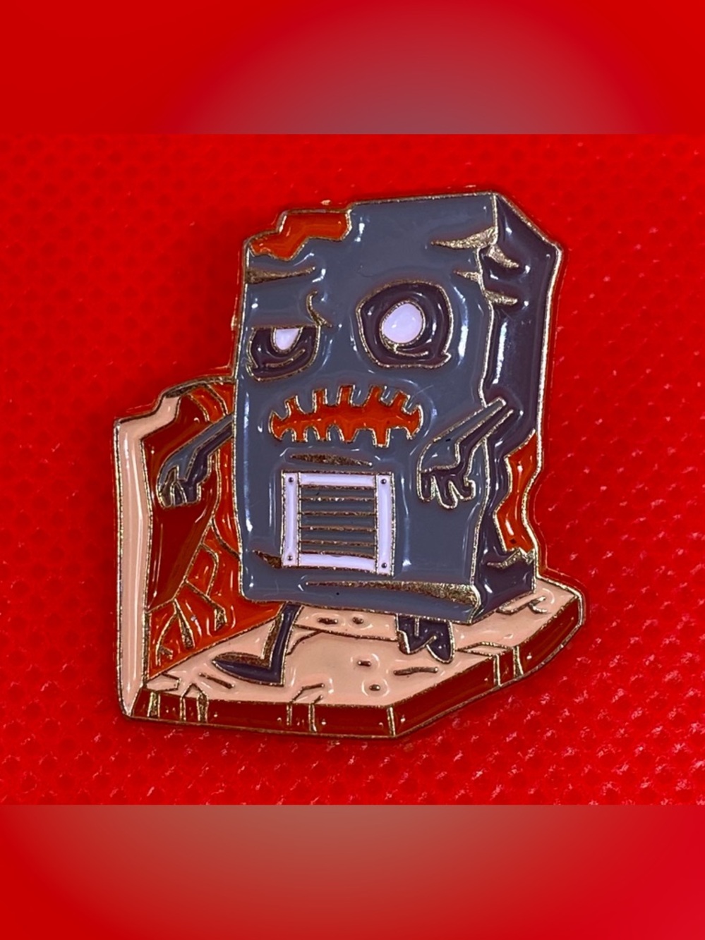 Cute Horror Book Monster Enamel Pin - Blue and Red